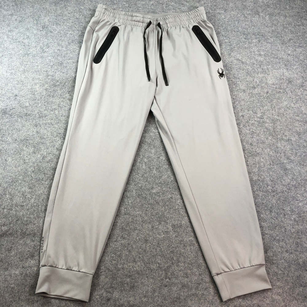 Spyder Active ProWEB Mens Jogger Pants L Gray Stretch Athletic Fit Zip Pockets